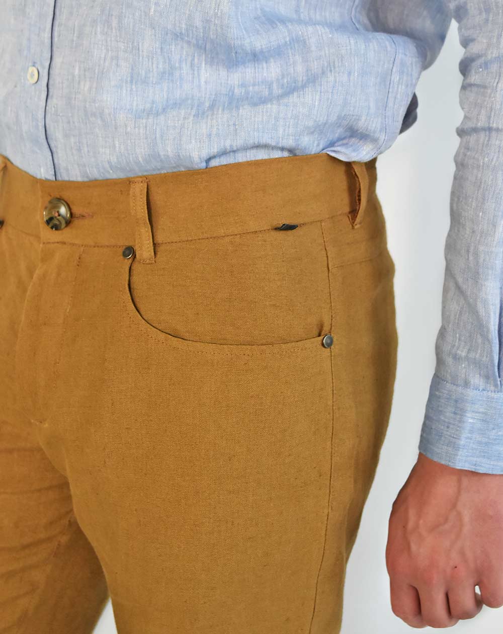 Pantalon Zanzibar Homme en Lin côté gauche détail Made in France écoresponsable