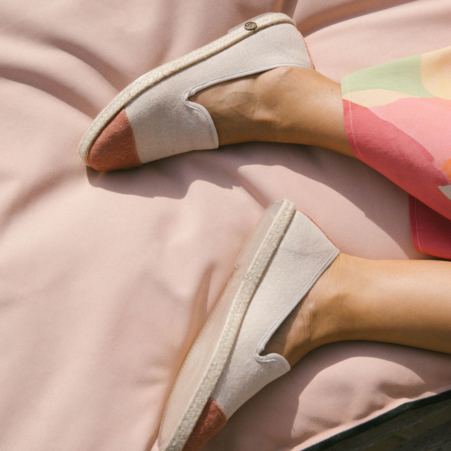 Espadrille en coton recyclé, beige rose paillettes 7