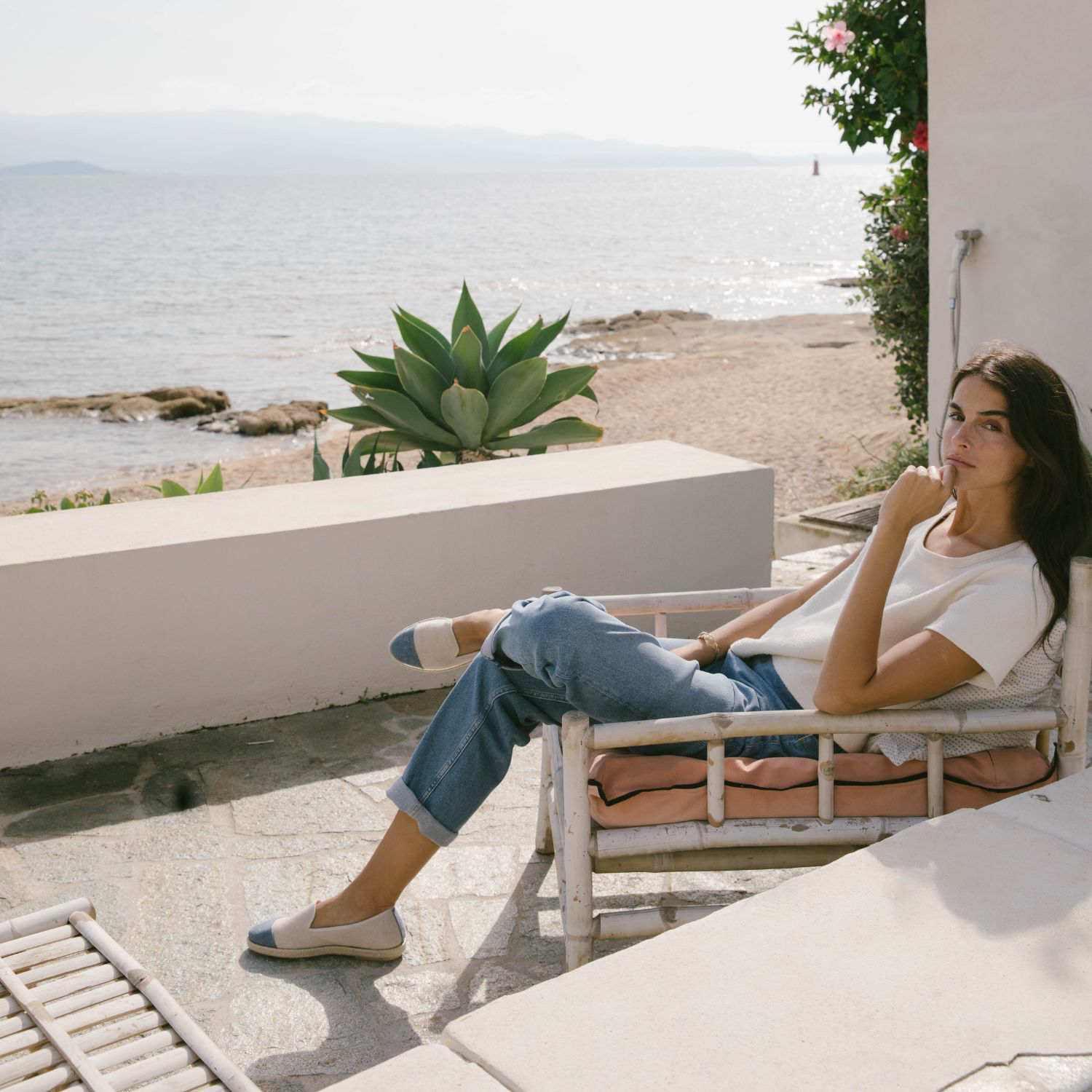 Espadrille en coton recyclé, beige bleu paillettes 5