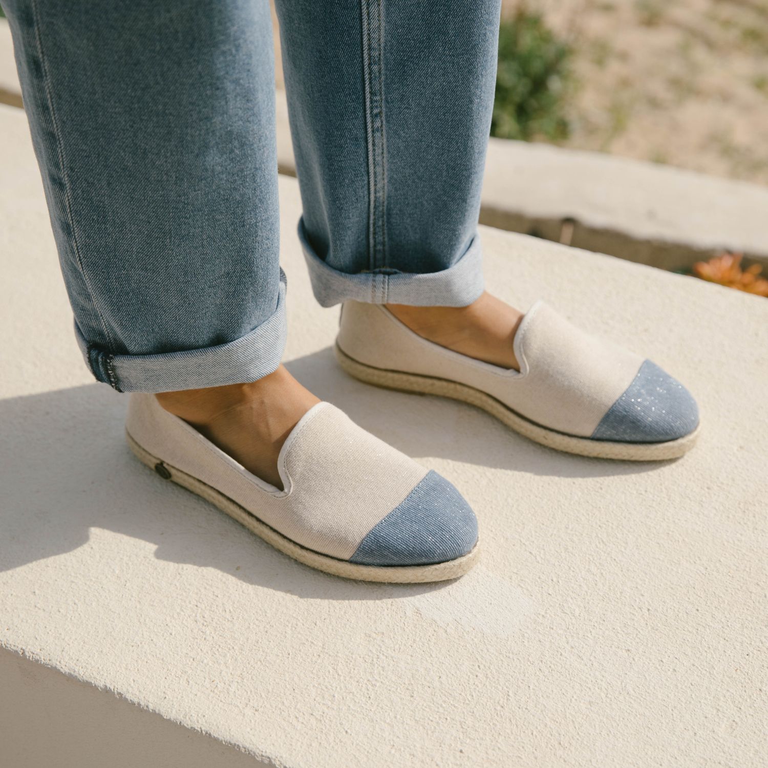 Espadrille en coton recyclé, beige bleu paillettes 4