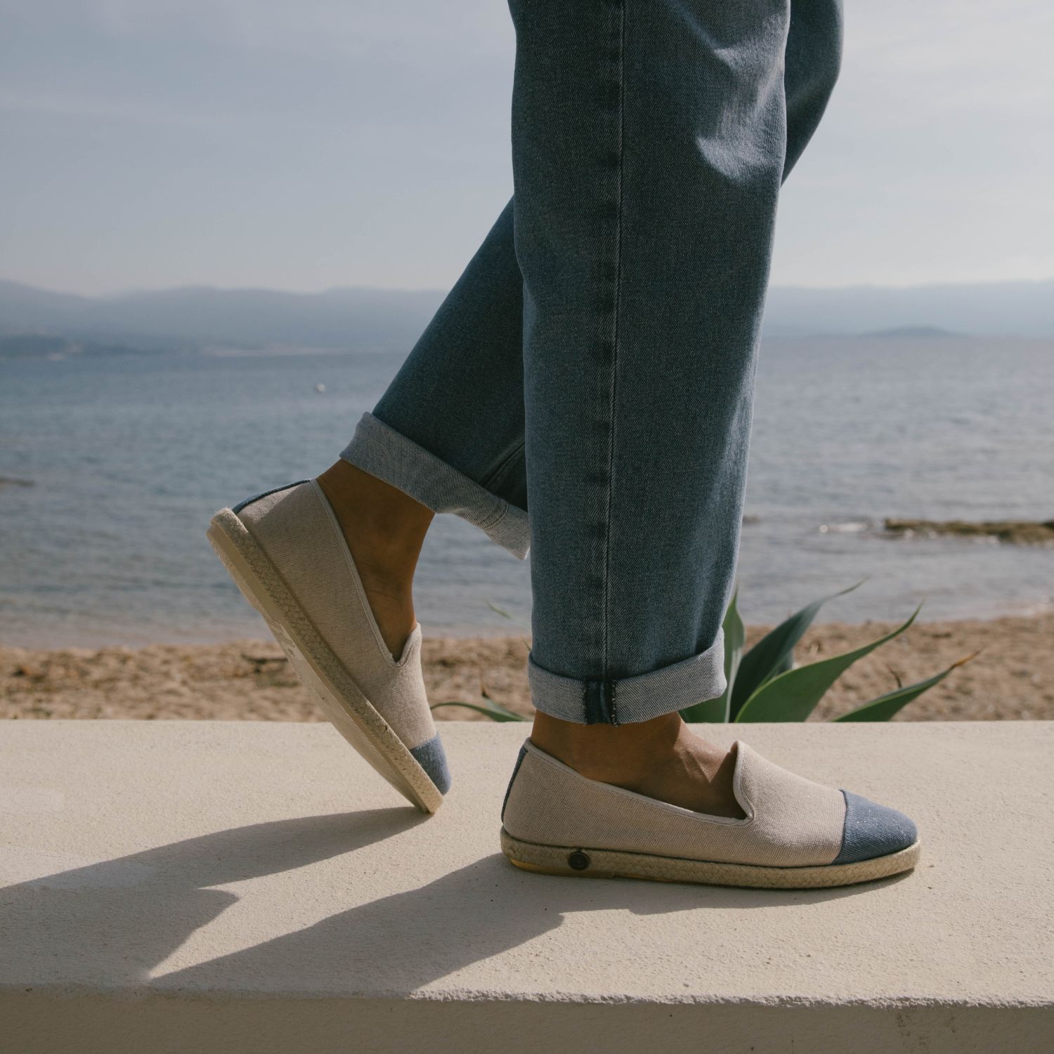 Espadrille en coton recyclé, beige bleu paillettes 7