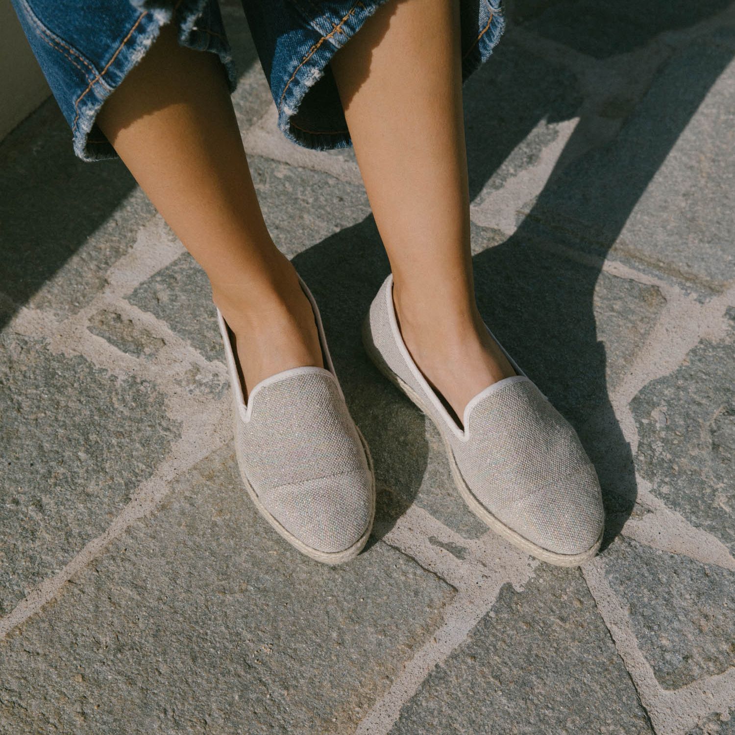 Espadrille en lin recyclé, beige paillettes 6