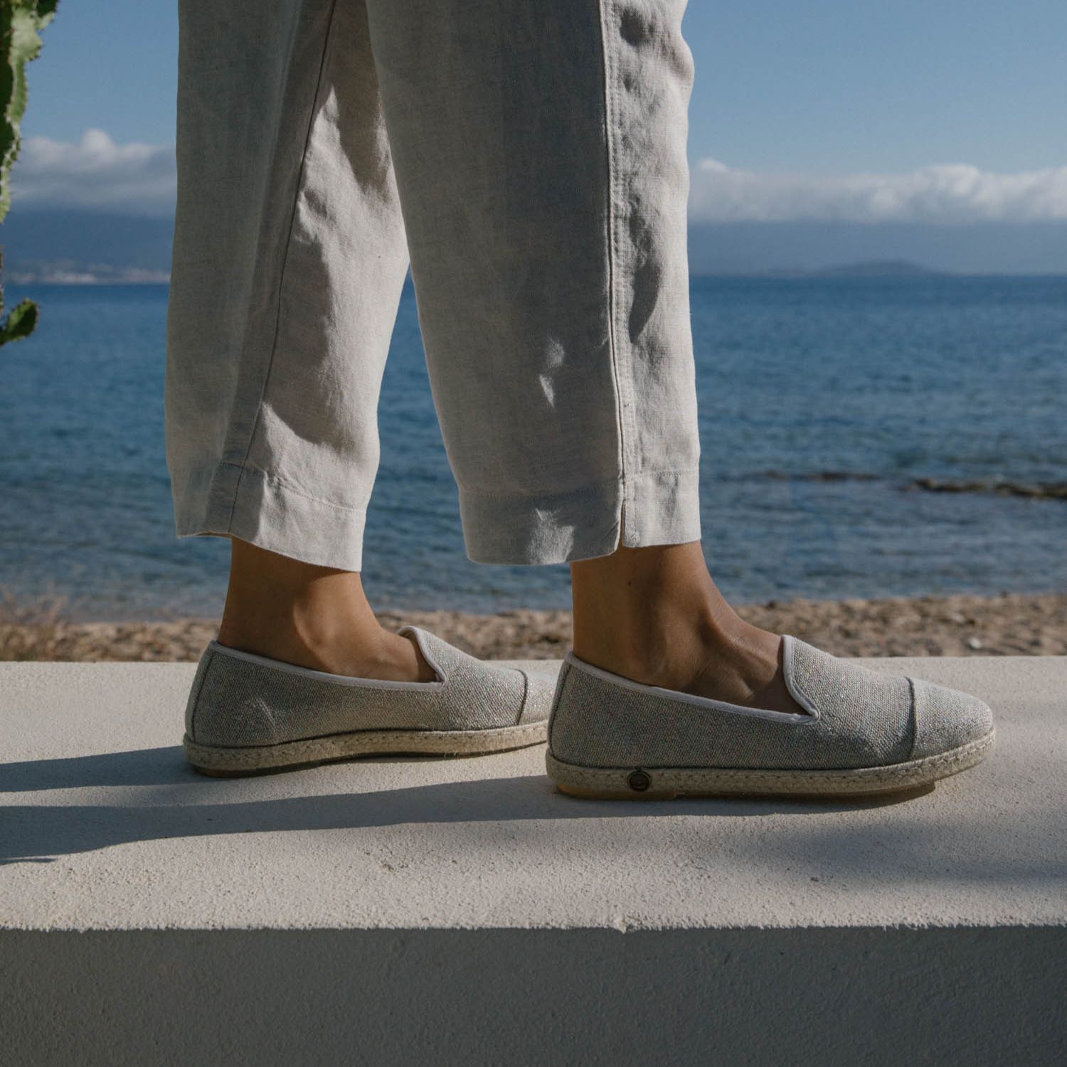 Espadrille en lin recyclé, beige paillettes 5