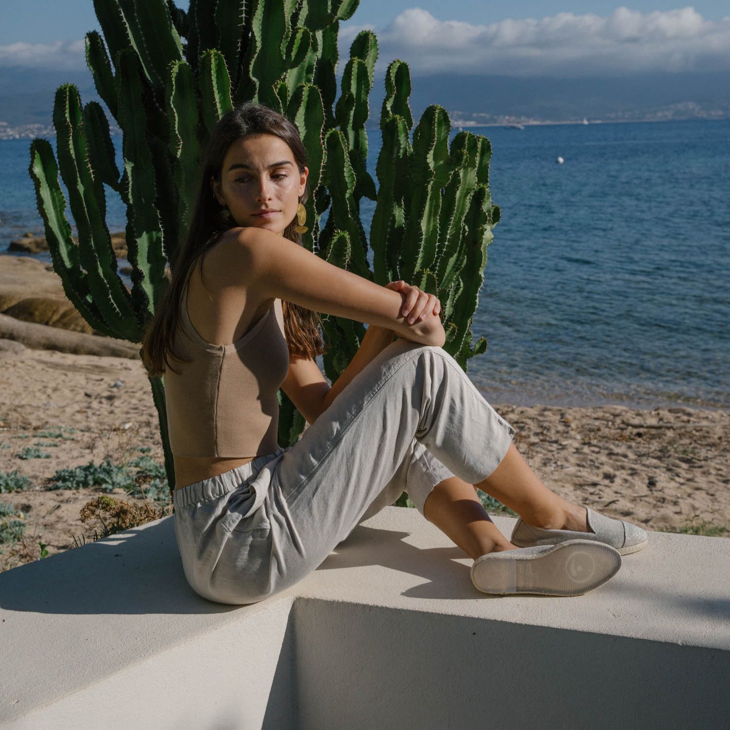 Espadrille en lin recyclé, beige paillettes 4