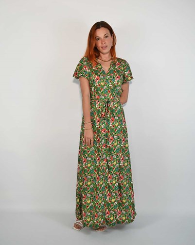 ROBE ZADY MANCHES PAPILLON 100% VISCOSE VERTE MOTIF FLORAL