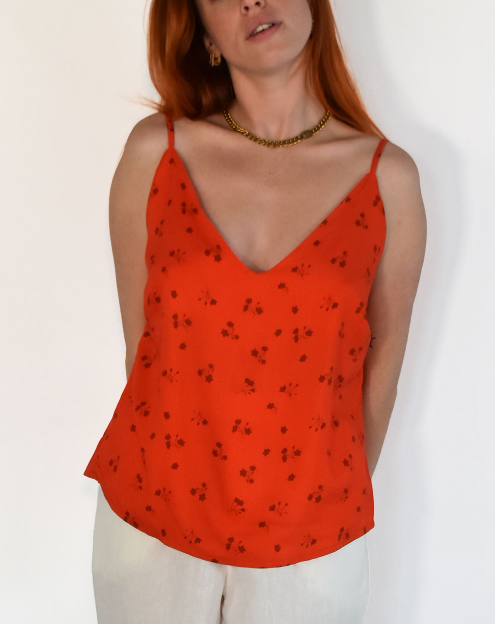 DÉBARDEUR BRETELLE ZUVY IMPRIMÉ DISTY ROUGE 100% VISCOSE de face