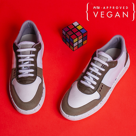 Baskets EVAN blanc et kaki 100% végane et recyclée - Dessus