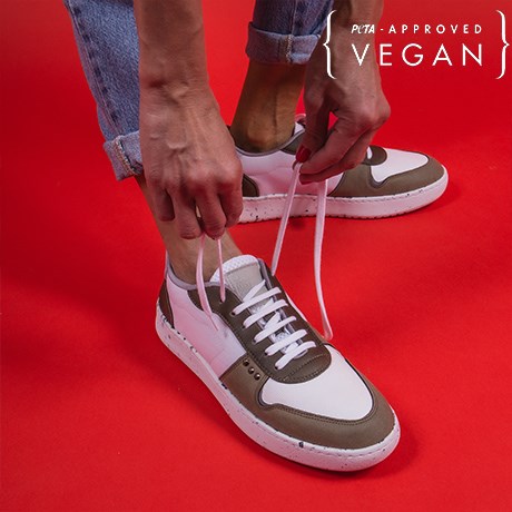 Baskets EVAN blanc et kaki 100% végane et recyclée - Porter F