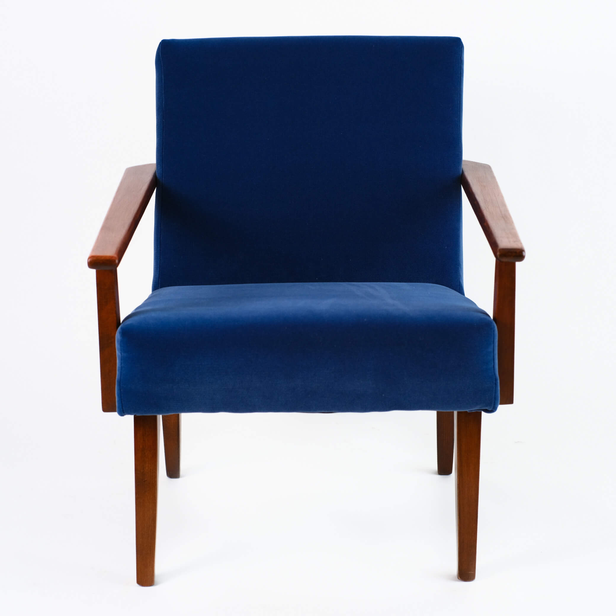 Fauteuil vintage restauré et retapissé - Bleu nuit 4