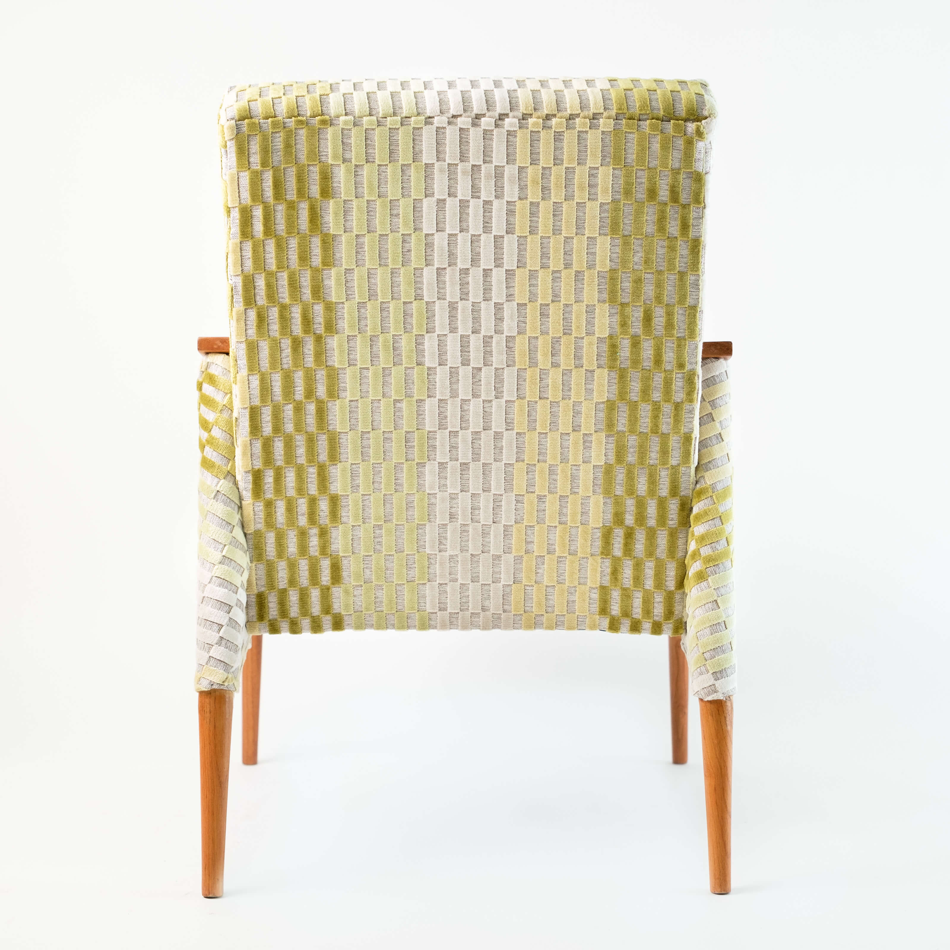 Fauteuil vintage restauré et retapissé - Vert Carreaux 5