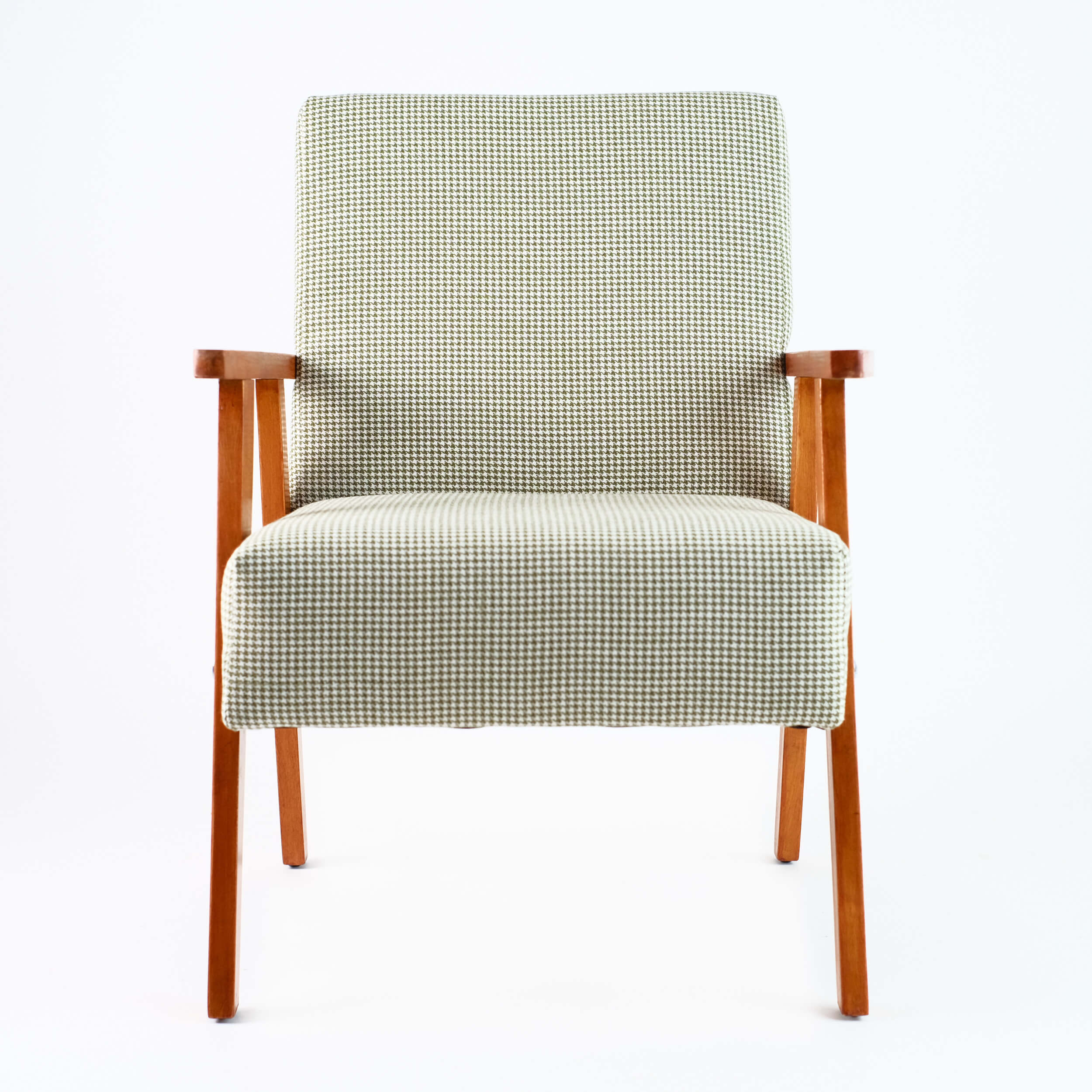 Fauteuil vintage restauré et retapissé - Pied de Poule 4