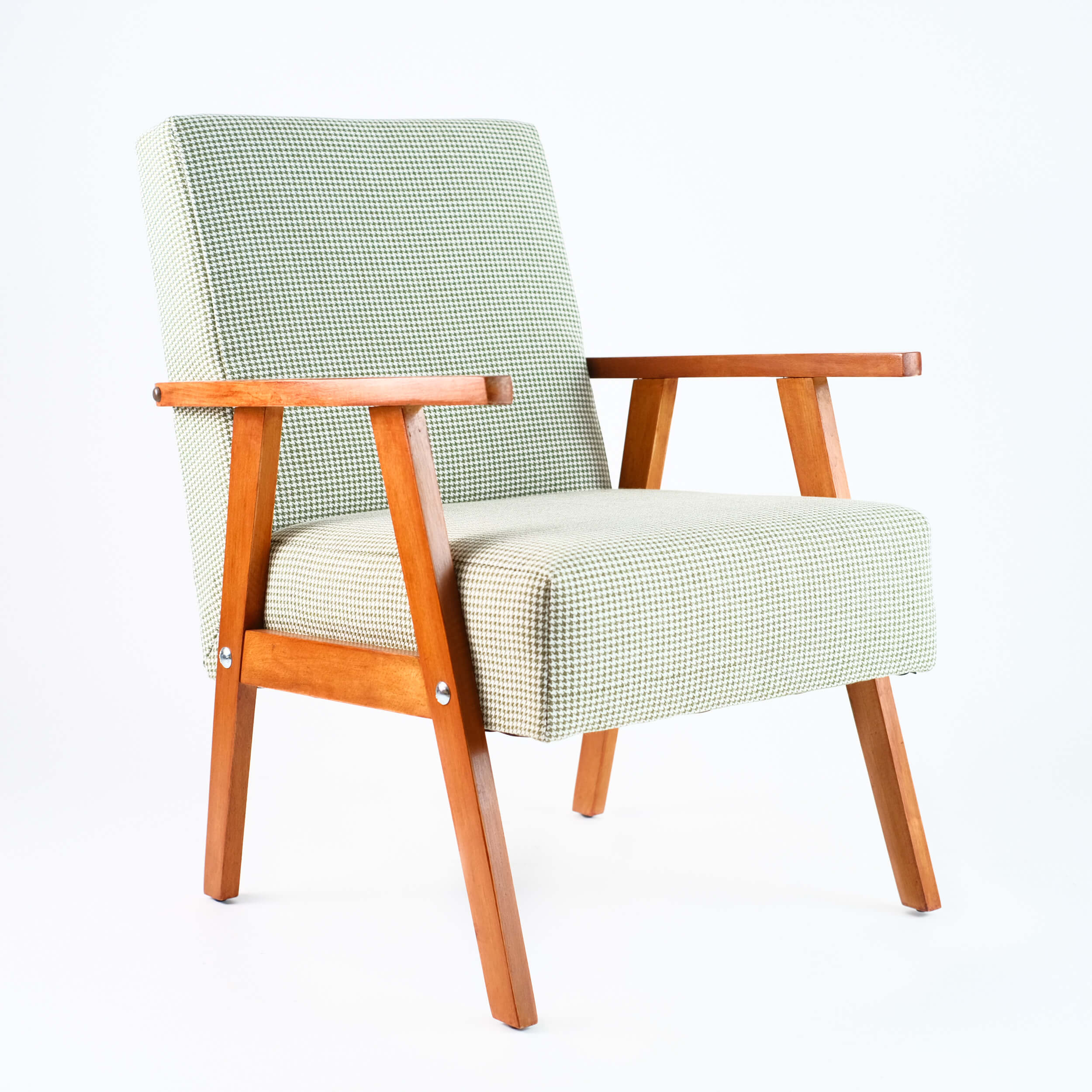 Fauteuil vintage restauré et retapissé - Pied de Poule 2