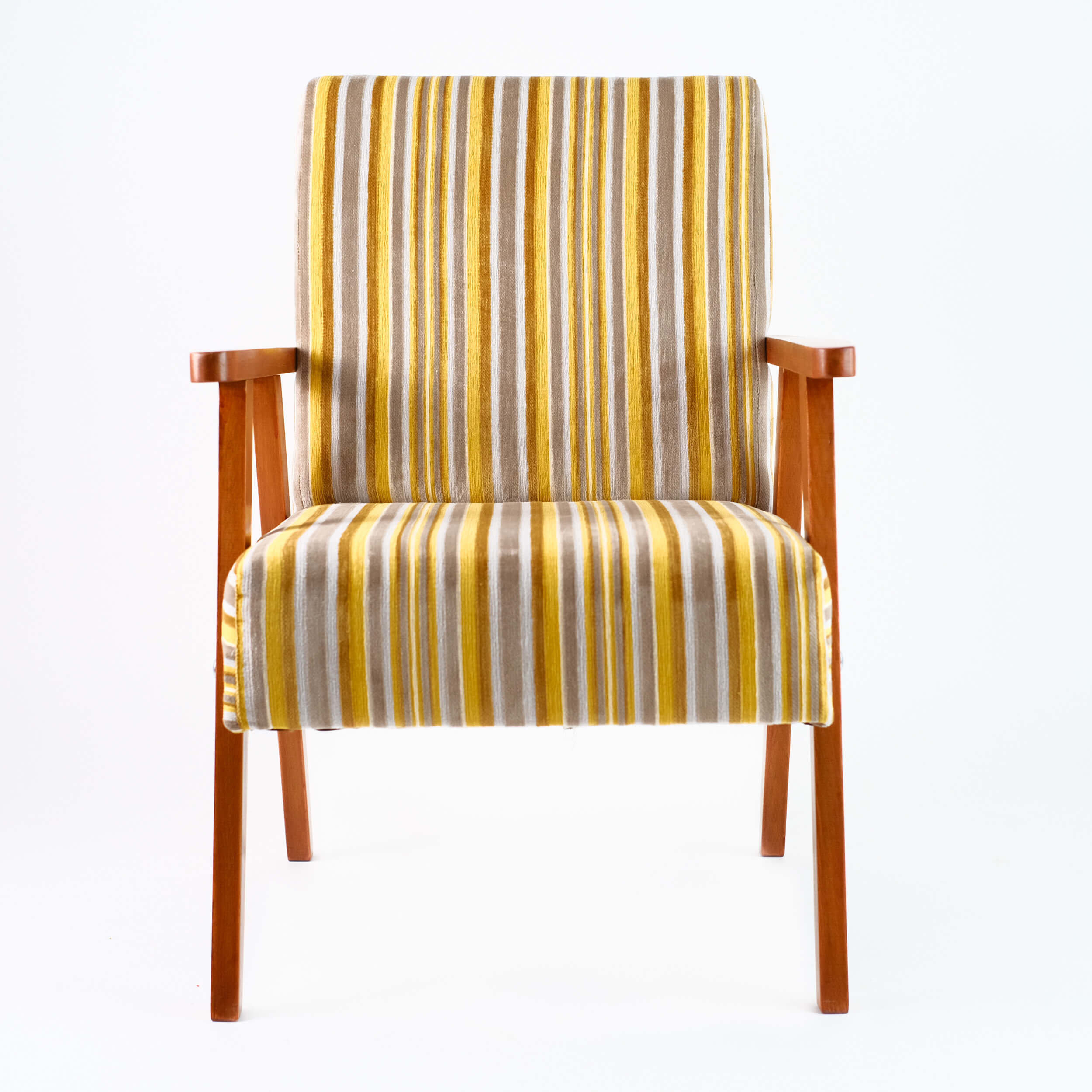 Fauteuil vintage restauré et retapissé - Rayures 4