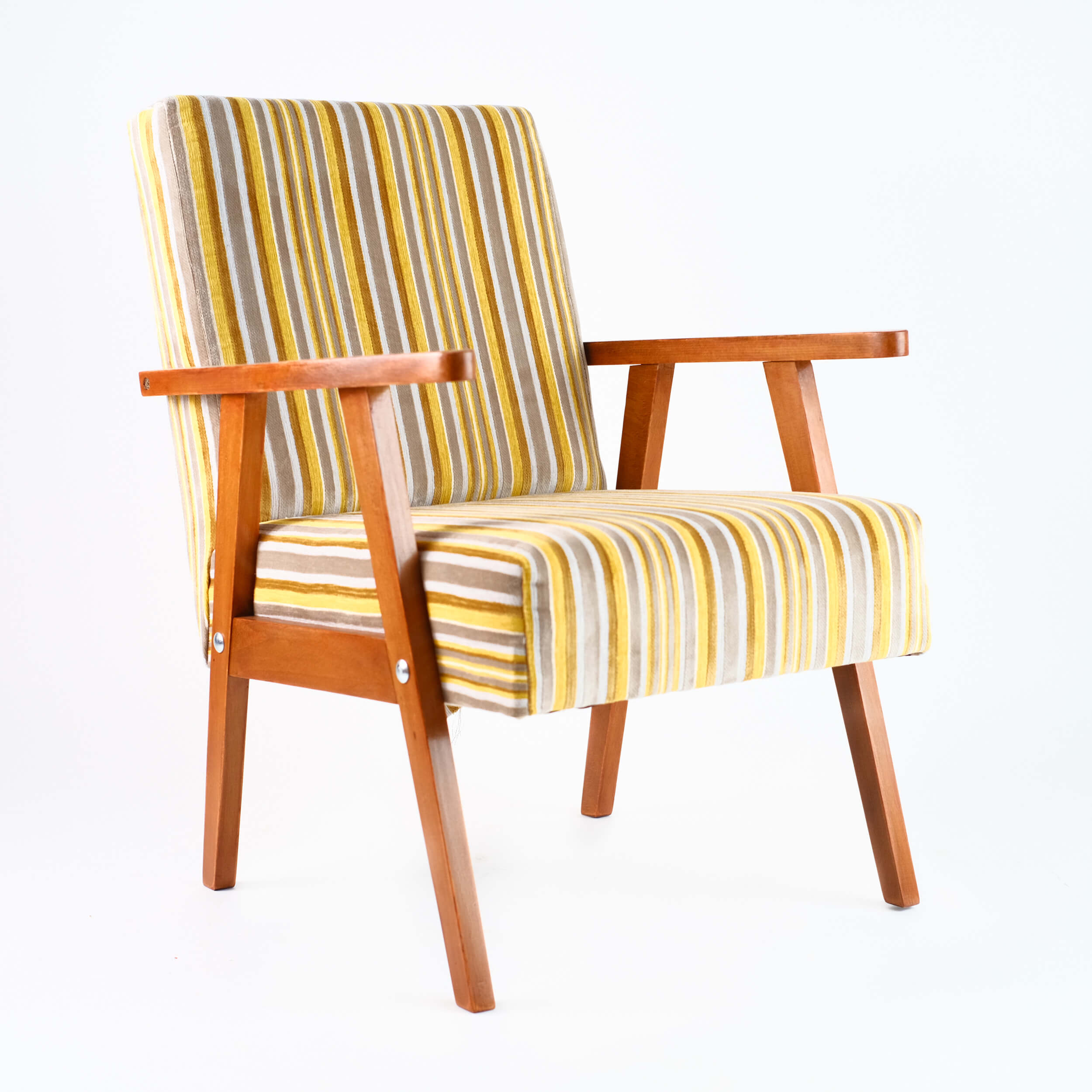Fauteuil vintage restauré et retapissé - Rayures 2