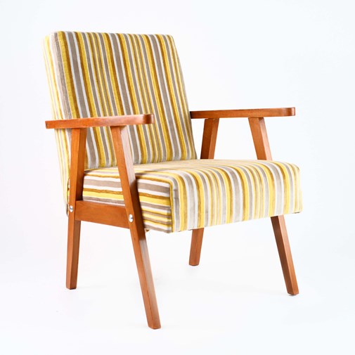 Fauteuil vintage restauré et retapissé - Rayures