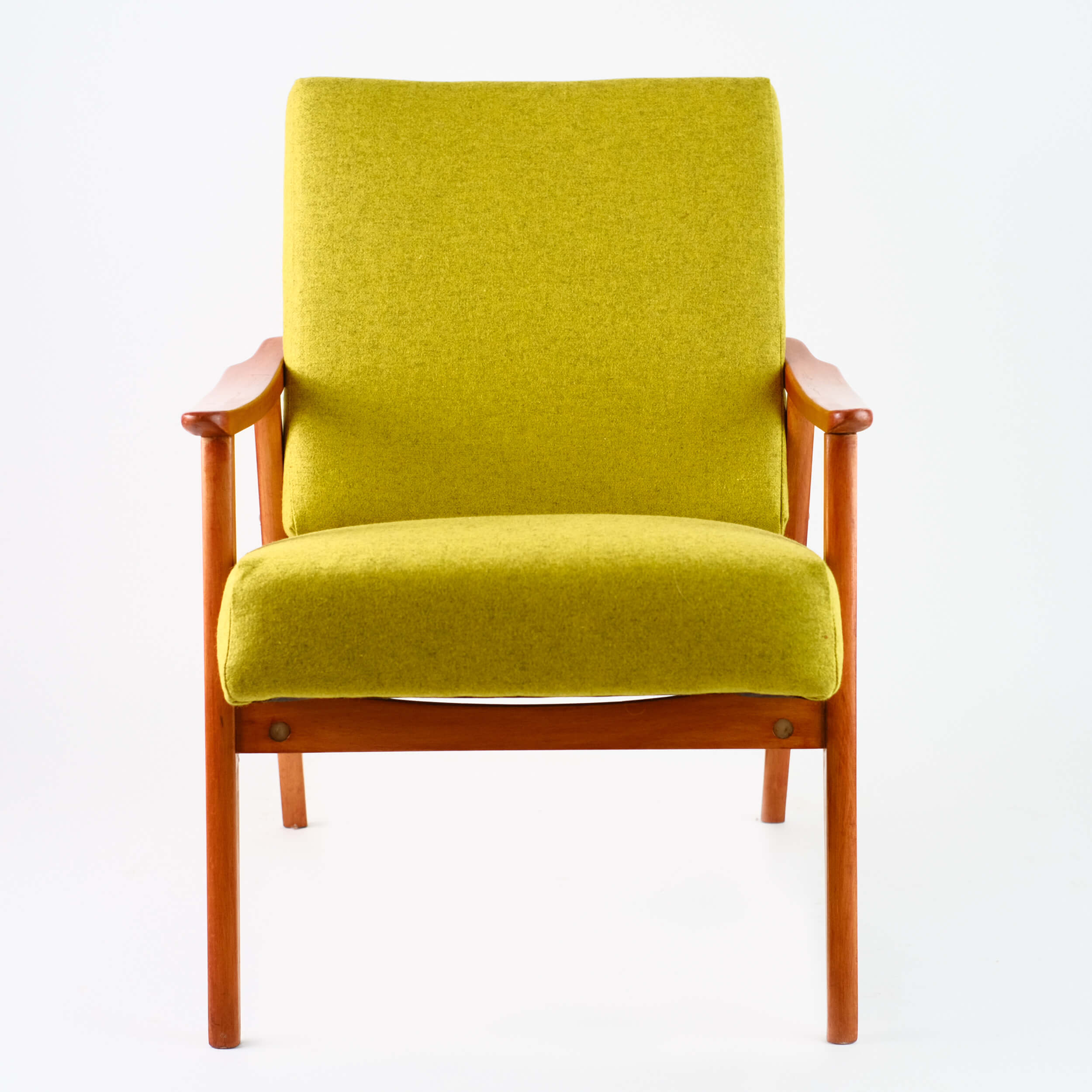 Fauteuil vintage restauré et retapissé - Jaune Vert 4