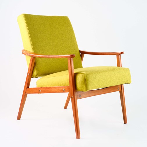 Fauteuil vintage restauré et retapissé - Jaune Vert