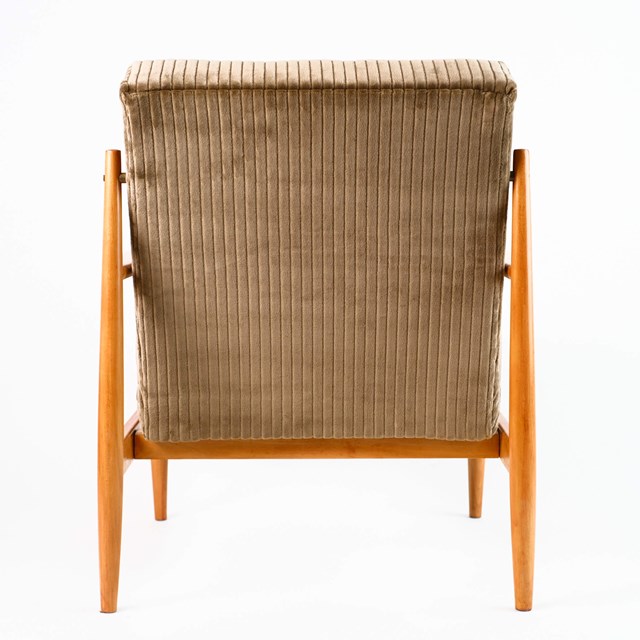 Fauteuil vintage restauré et retapissé - Café Latte 5