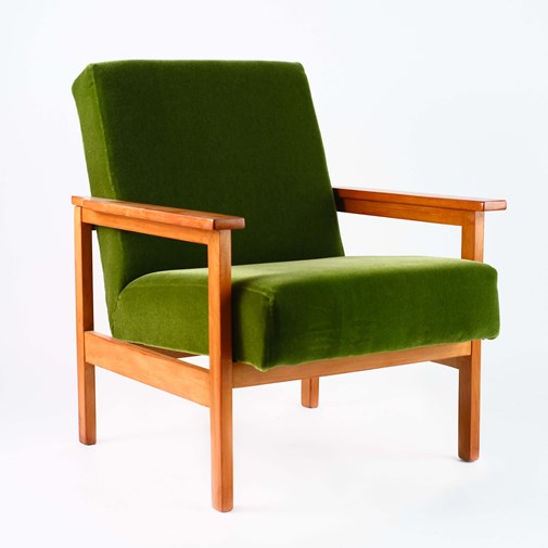 Fauteuil vintage restauré et retapissé - Vert