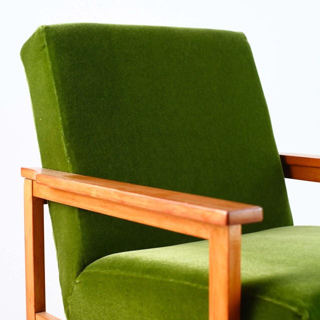 Fauteuil vintage restauré et retapissé - Vert 3