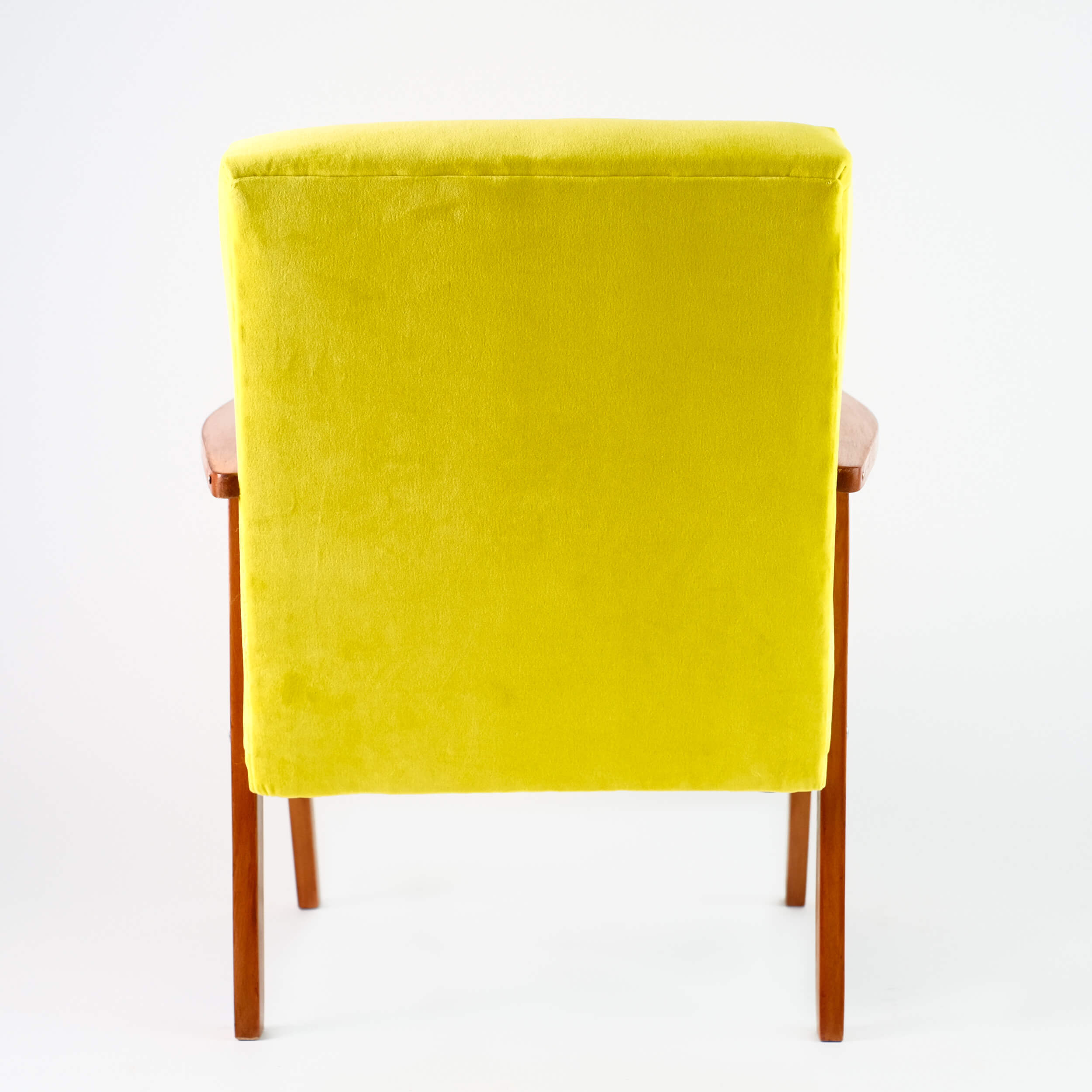 Fauteuil vintage restauré et retapissé - Jaune vif 5