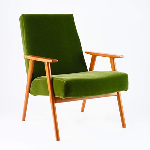 Fauteuil vintage restauré et retapissé - Green Poetry