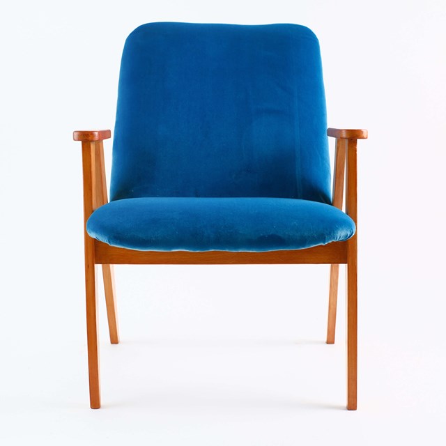 Fauteuil vintage restauré et retapissé - Bleu - 2 4