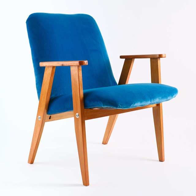 Fauteuil vintage restauré et retapissé - Bleu - 2 2