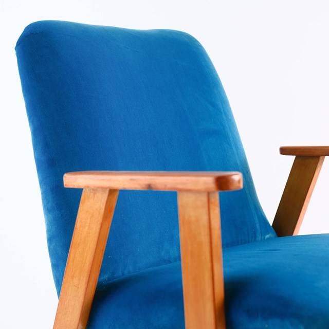 Fauteuil vintage restauré et retapissé - Bleu - 2 3