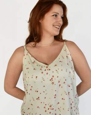 DÉBARDEUR BRETELLE ZUVY IMPRIMÉ BEIGE FLORAL 100% VISCOSE de face