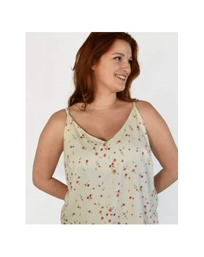 DÉBARDEUR BRETELLE ZUVY BEIGE FLORAL 100% VISCOSE