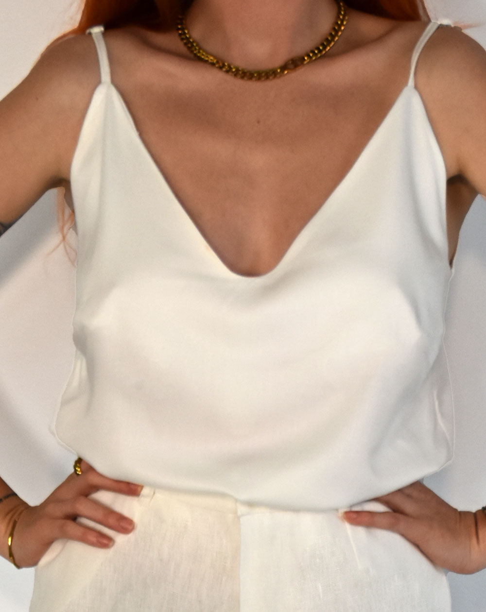 DÉBARDEUR BRETELLE ZUVY IMPRIMÉ BLANC UNI 100% VISCOSE de face