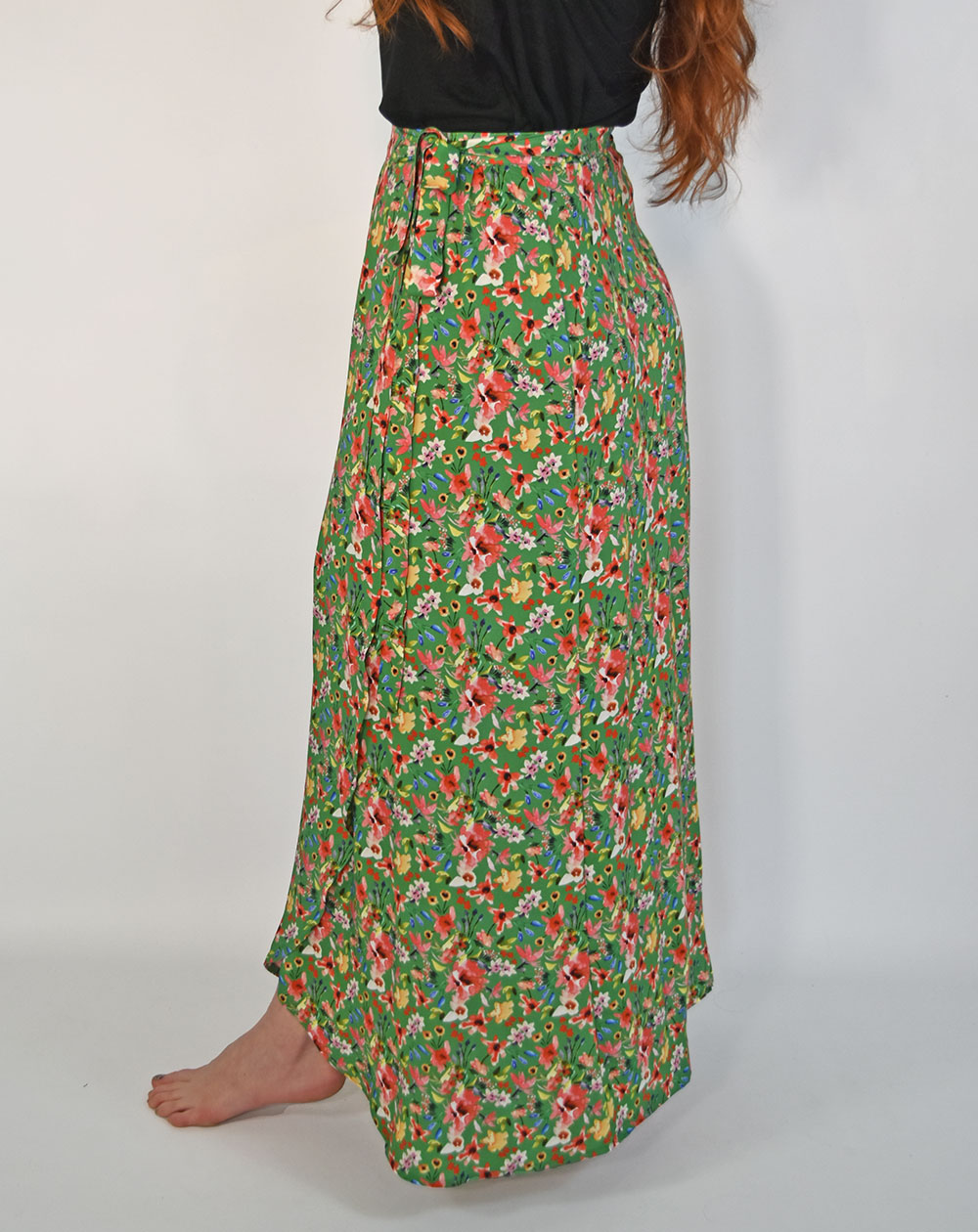 JUPE LONGUE PORTEFEUILLE FLEURI VERT ZILOU 100% ECOVERO AATISE