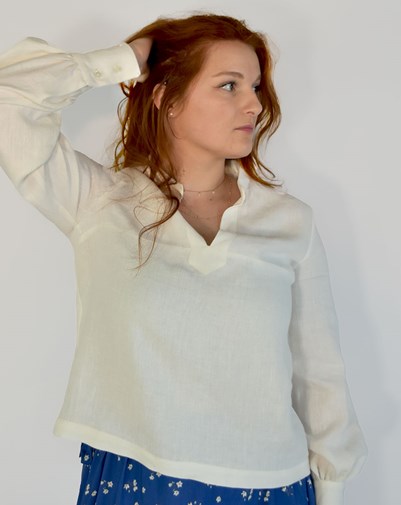 BLOUSE ZELBI 100% LIN BLANC - Chic et original Made in France