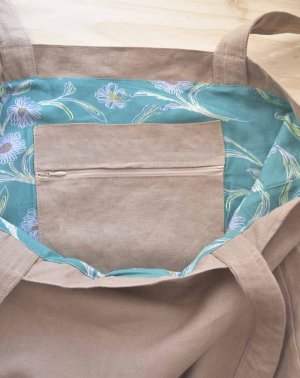 SAC CABAS EN LIN BEIGE UPCYCLÉ - Made in France - 47X48 - 3