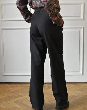 PANTALON ZORN - Laine upcyclée noir taille mi-haute de dos mode éthique