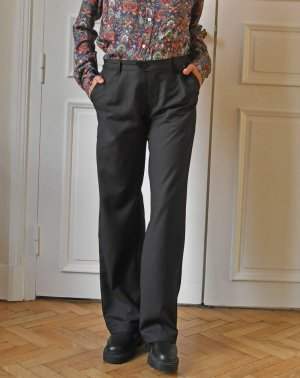 PANTALON ZORN - Laine upcyclée noir taille mi-haute