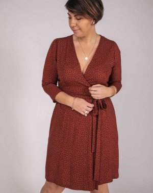 ROBE PORTEFEUILLE ZURAS MANCHES 3/4 IMPRIMÉ BRIQUE POIS NOIRS