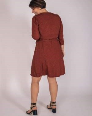 ROBE PORTEFEUILLE ZURAS MANCHES 3/4 IMPRIMÉ BRIQUE POIS NOIRS