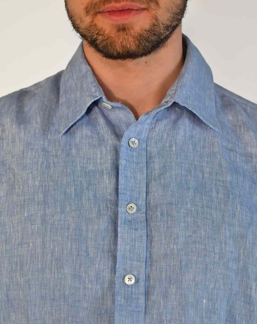 Chemise ZENITH HOMME - 100% Lin Bleu - Col français