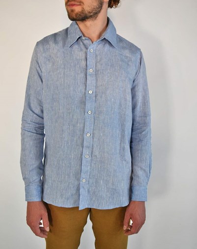 Chemise ZENITH HOMME - 100% Lin Bleu - Col français