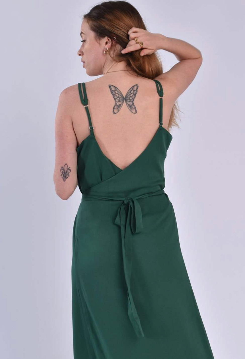 Robe cérémonie Zino dos nu en EcoVero uni vert Made in France de dos