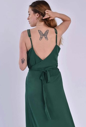 Robe Zino dos nu en EcoVero uni vert Made in France