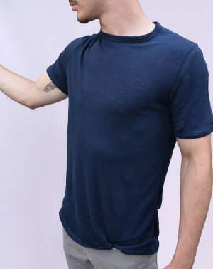 T-SHIRT ZOKKA HOMME - 100% Lin Bleu Marine
