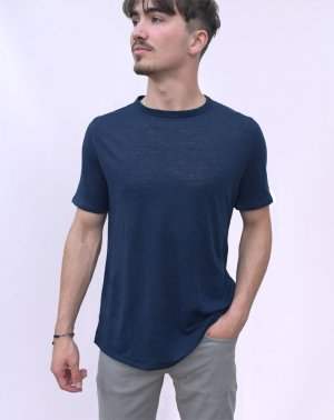 T-SHIRT ZOKKA HOMME - 100% Lin Bleu Marine