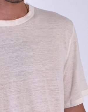 T-SHIRT ZOKKA HOMME - 100% Lin Blanc détail du col