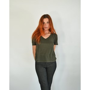 T-SHIRT ZESI FEMME - 100% Lin Kaki, Col V