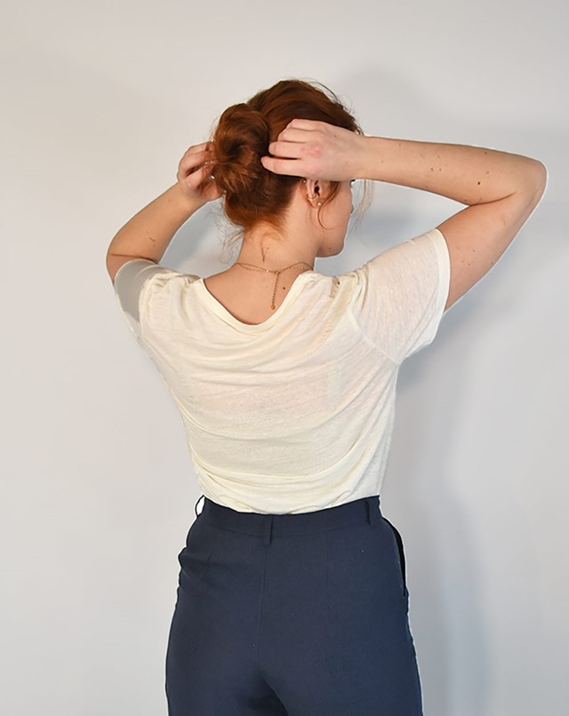T-SHIRT ZESI FEMME - 100% Lin Blanc, Col V de dos