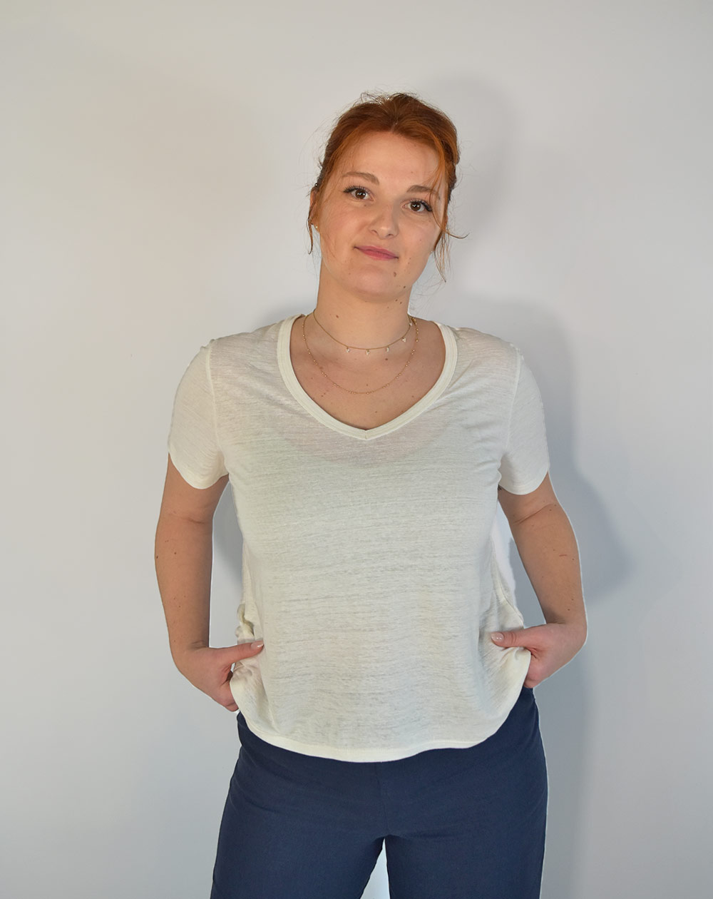 T-SHIRT ZESI FEMME - 100% Lin Blanc, Col V