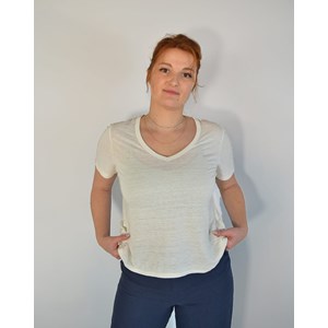 T-SHIRT ZESI FEMME - 100% Lin Blanc, Col V